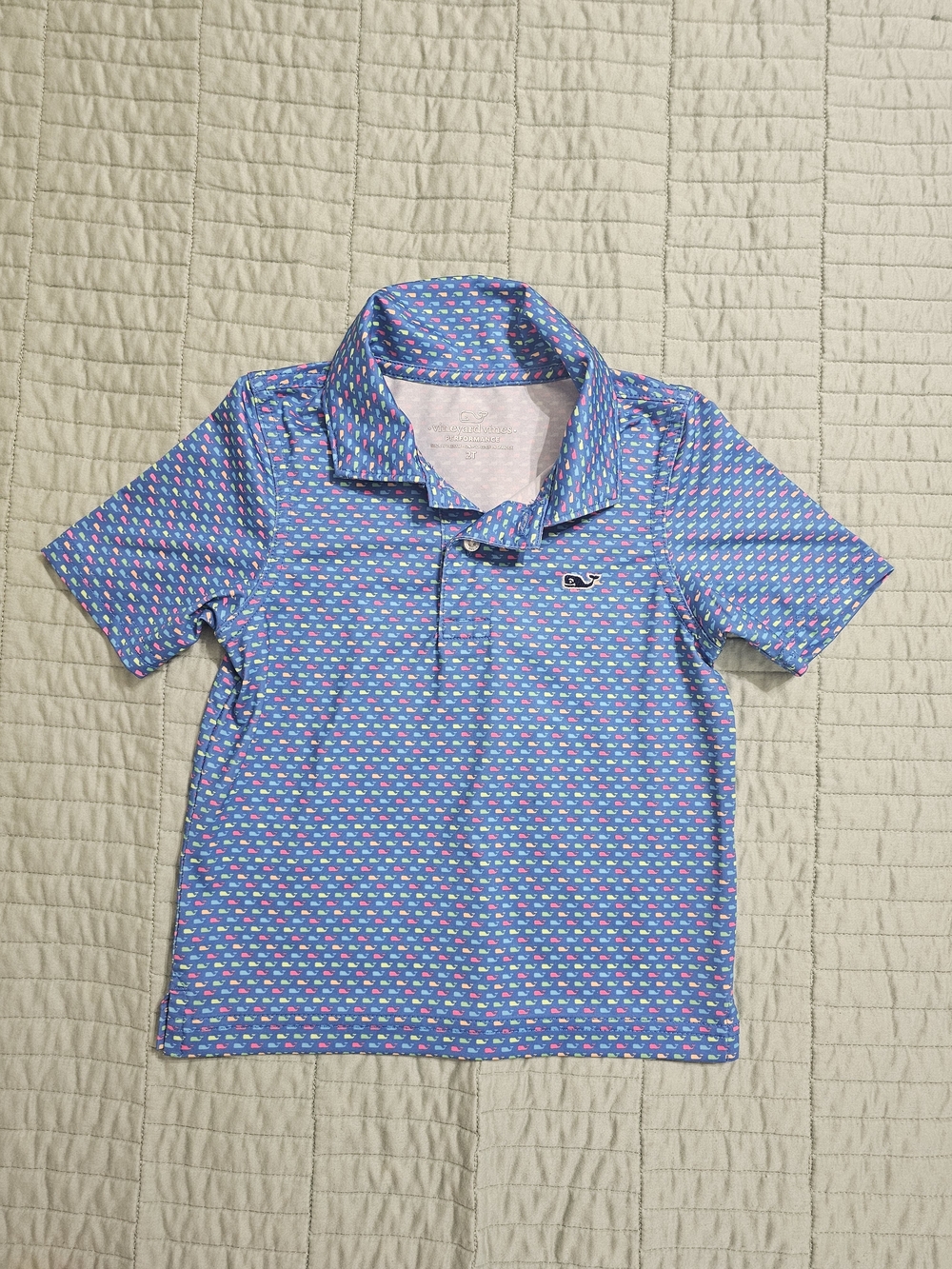 Vineyard Vines Blue Micro Whale Print Performance Polo
